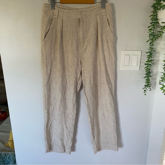 Free People Womens Sand Lyla Linen Wide Leg Trousers Pants Size 4 - Picture 1 of 9